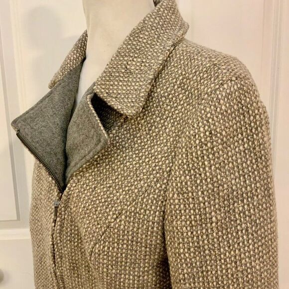 Talbots Grey Tan Moto Wool Blend Collared Jacket Size 12 - Picture 3 of 10